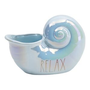Rae Dunn RELAX Iridescent Blue Luster Ceramic Large Conch Shell 8" x 6" LL NIB